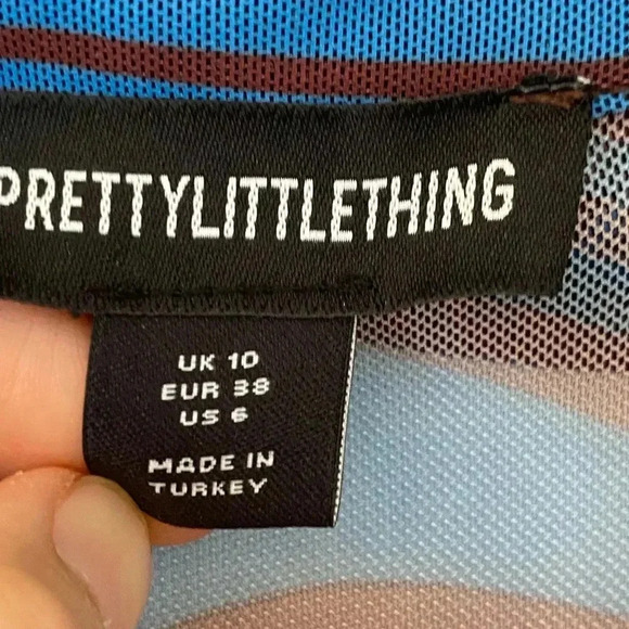 Pretty Little Things Womens Sheer Assymetrical Striped Shirt Dress - Picture 7 of 9